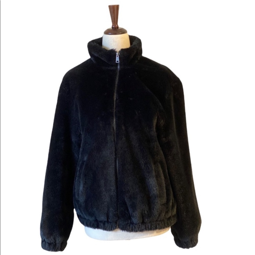 Cynthia Rowley Black Faux Fur Bomber Jacket Size Small